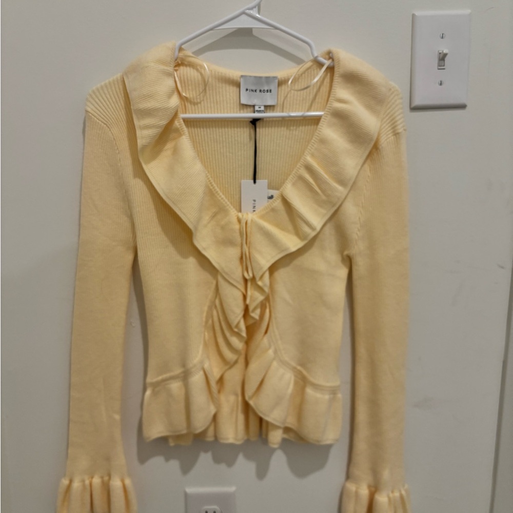 Pink Rose Cream Ribbed Sweater